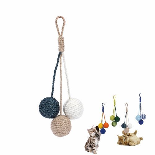 RORIPOPPU Cat Toy Sisal Ball Hanging Cat Toy Handmade Cat Rope Ball Chew Eco-Friendly Toy Pets Interactive Toy Cat Toys for Indoor Cats (Original Color)