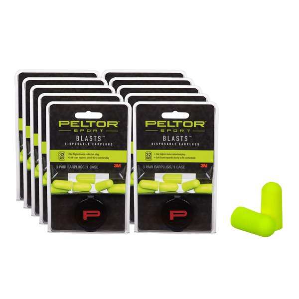 Peltor Sport Blasts Disposable Earplugs, 3 Pair/Pack, 10-Pack