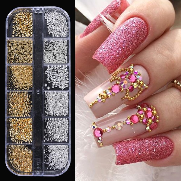 3D Nails Art Metal Charms Studs Jewels Mixed Sizes Gold Silver Micro Caviar Beads Ball Nail Rivets Jewelry Manicure DIY Crafts Decorations Accessories…