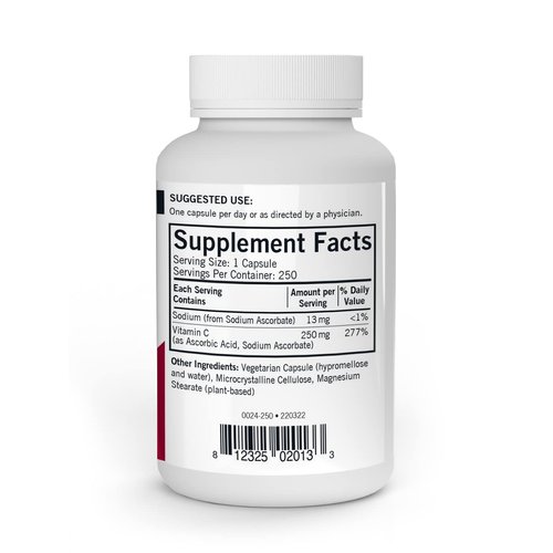 Kirkman – Vitamin C 250 mg Capsules - Hypo - 250 Count