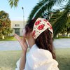 Molans 2Pcs Crochet Hair Scarf, Knitted Floral Bandanas Kerchief Headscarf, Daisy Print Headwrap, Vintage Hair Scarf for Women Girls(Pink Strawberry+Beige Mushroom)