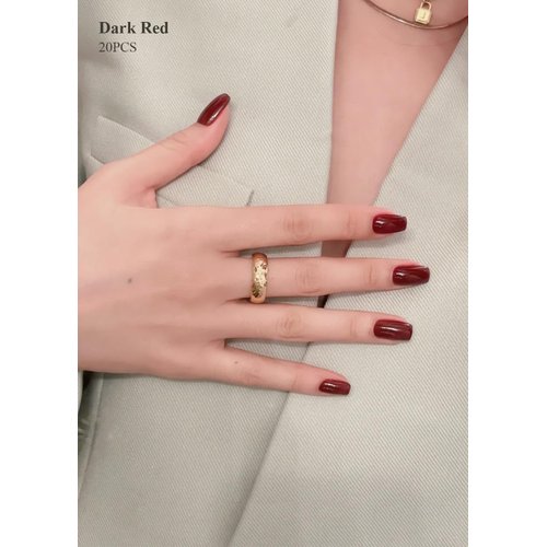 AutyaMee Semi Cured Gel Nail Strips (Dark Red)-20 PCS Wine Red Gel Nail Stickers Kit | Works With UV Light | Gel Nail Wraps, Salon Quality & Easy To Use