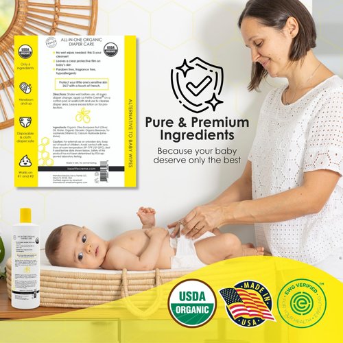 La Petite Creme French Premium Diapering Lotion - Diaper Cream Alternative to Baby Wipes - Gentle Moisturizer & Skin Cleanser with USDA Certified Organic Ingredients - Baby Essentials (20 oz)