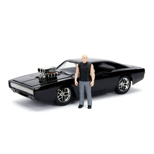 Jada Toys Fast & Furious Dom & Dodge Charger R/T, 1:24 Scale Build n' Collect Die-Cast Model Kit with 2.75" Die-Cast Figure, Black