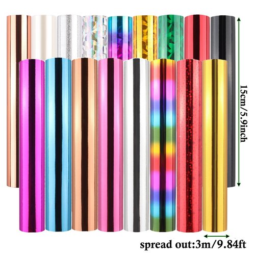Briartw Heat Activated Foil Bundle for Card Making,for Glimmer Hot Foil System/Heat Foil Pen,5.9inx9.84ft Heat Transfer Foil Roll,17 Assorted Colors Hot Foil Roll Foil Transfer Sheets