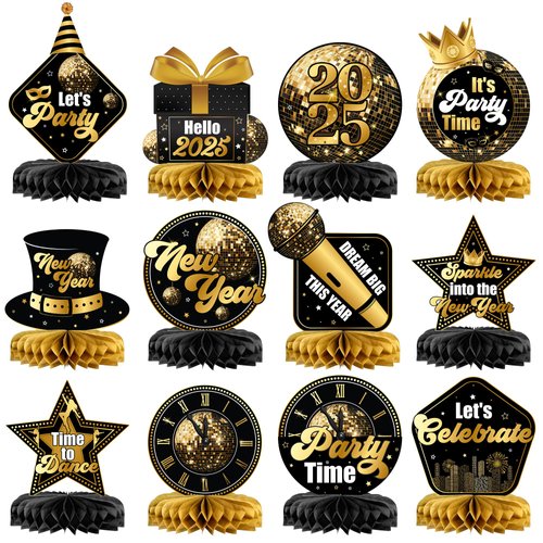 KatchOn, New Years Centerpieces For Tables - Pack of 12, New Year Honeycomb Centerpieces | Happy New Year Table Centerpieces for Happy New Year Decorations 2025 | New Years Eve Party Supplies 2025