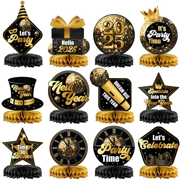 KatchOn, New Years Centerpieces For Tables - Pack of 12, New Year Honeycomb Centerpieces | Happy New Year Table Centerpieces for Happy New Year Decorations 2025 | New Years Eve Party Supplies 2025