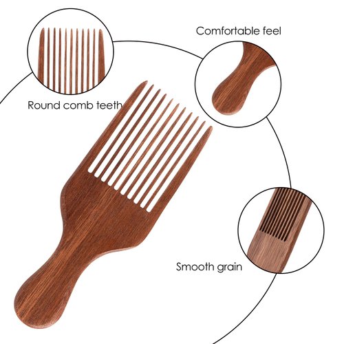 SHIDOW Wooden Beards Comb, Hair Pick for Thick, Coarse, Curly Hair Wooden Comb for Men, Women Detangling Brush for Hair Type-Eco Friendly Curly Hair Brush(Walnut Color 2 Pcs)