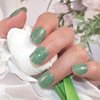 LIFOOST Gel Nail Polish Strips Glitter and Solid Color Full Cured Gel Nail Stickers 20 Extra-Long Gel Manicure Strips (Crystal Diamond Green)