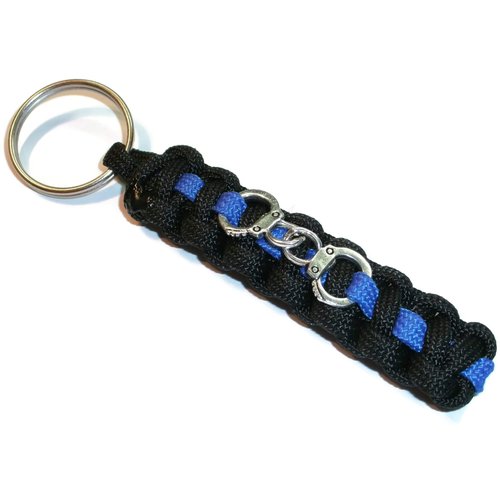 RedVex Thin Line Paracord Key Chain/Key Fob - Choose your colors - 3", 4", 6", and 8" Lengths (Qty-1) (Black with Blue Line, 6-inch with Handcuffs & ABS Clip)
