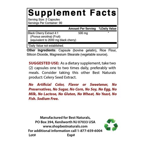 Best Naturals Black Cherry 1000 Mg Capsule, 180 Count