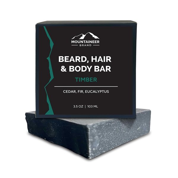 Mountaineer Brand Beard, Hair and Body Bar | Men's Bar Soap for Women too | All Natural Beard Shampoo & Conditioner | Face Wash | Body Scrub | For Sensitive Skin | Handcrafted Timber Scent 4oz