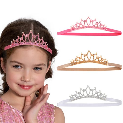 CURASA Elastic Headbands for Girls Glitter Tiara Headband for Baby Girls Head Bands Rhinestone Birthday Head Band for Girls Toddler Princess Crown Headband Kids Hairband Children Hair Accessories