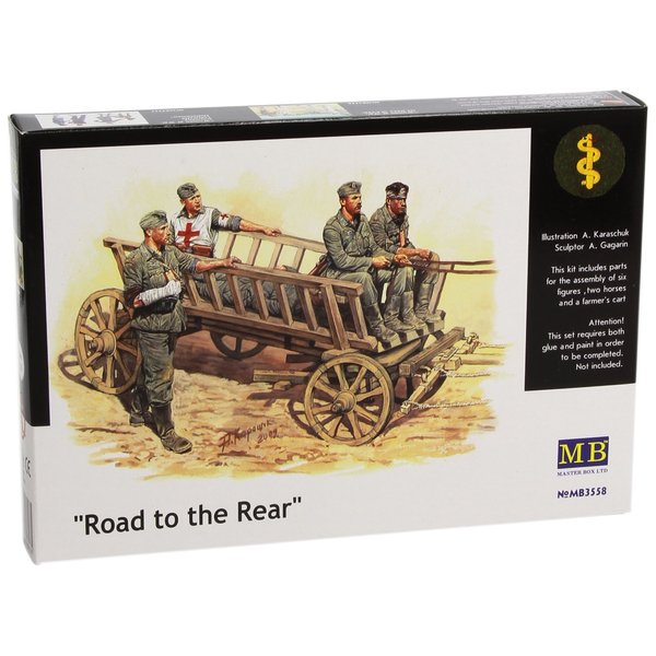 Master Box Road to The Rear (5 German Soldiers, 2 Horses and Wagon) Figure Model Building Kits (1:35 Scale)