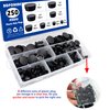 BOPOREAE 250 PCS Nylon Plastic Hole Plug 1" 7/8" 3/4" 5/8" 1/2" 3/8" 5/16" 1/4" Round Drill Hole, Flush Type Panel Knockout Locking Plugs, Black Screw Covers for Furniture Cabinet Insert End Caps
