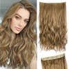 BEAUEXE Invisible Wire Halo Hair Extensions for Women Long Wavy Adjustable Synthetic Hair Pieces Removable Secure Clips Hairpieces Secret Extensions 20'' Golden Brown, 1.0 Count