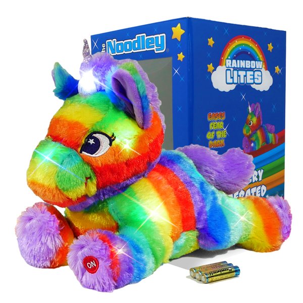 The Noodley Rainbow Lites Light Up Unicorn Toy Stuffed Animal Plush LED Night Light Sleep Toy for Girls Christmas Gifts (12 inch, Batteries Included)