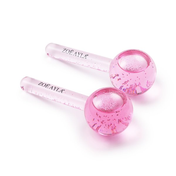 Zoe Ayla Ice Globes, 2 pcs - Face Ice Roller for Relaxing and Reducing Fine Lines - Tightening and Depuffing Skin - Ideal for Tired Eyes - Travel Sized Facial Massager with Cute Sparkles