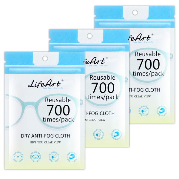 LifeArt Anti Fog Cloth for Eyeglasses, Microfiber Cleaning Cloth for Screen, Goggles and Ski Masks, Nano Technology, Reusable 700 Times, Safe on All Types of Lens Coating, Streak-Free (3 Pack)