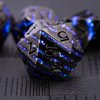 Metallic Glitter Stripes D&D Dice Set,7 PCS Polyhedral Dice Set with Gift,RPG Metal Dice Set Dungeons and Dragons Tabletop Game (Black Nickel Sapphire Blue)