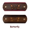 Made in USA - 2 GENUINE THICK LEATHER Floral Hair Barrettes with Sticks, Ponytail Holders, Butterfly, Choice of Colors Brown, Pink