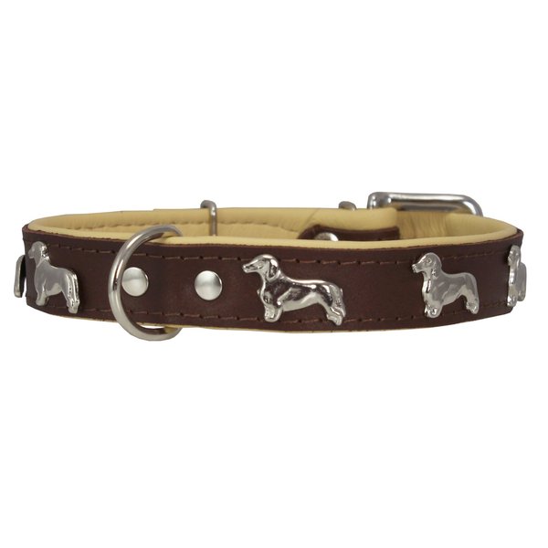 Dogs My Love Real Leather Soft Leather Padded Dog Collar Dachshund (10.5"-12" Neck; 3/4" Wide, Brown/Beige)