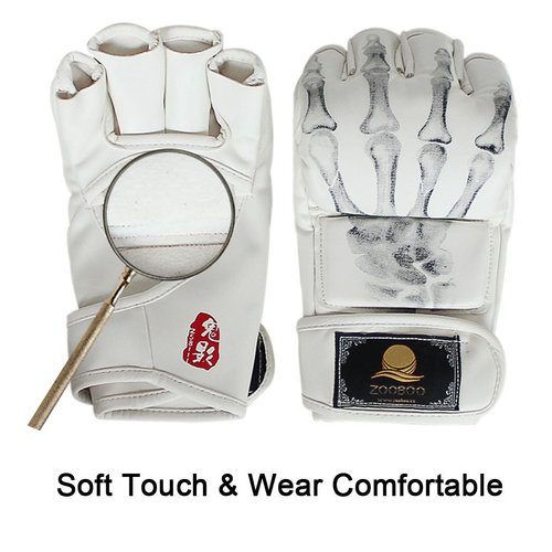 ZooBoo MMA Gloves, Half-Finger Boxing Fight Gloves MMA Mitts with Adjustable Wrist Band for Sanda Sparring Punching Bag Training (One Size Fits Most)