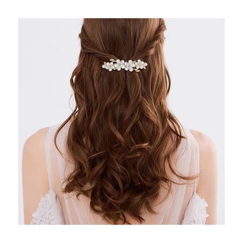 EVER FAITH Women's Austrian Crystal Hair Barrette Clip, Art Deco Plum Blossom Flower Teardrop Hair Clasps Accessorie Clear Gold-Tone