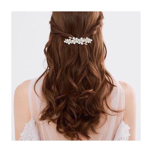 EVER FAITH Women's Austrian Crystal Hair Barrette Clip, Art Deco Plum Blossom Flower Teardrop Hair Clasps Accessorie Clear Gold-Tone