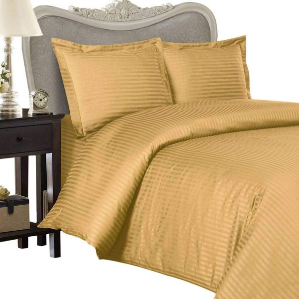 Luxurious 300-Thread-Count Egyptian Cotton 300TC Duvet Set and 2 Shams, California King, Gold Damask Stripe 300 TC
