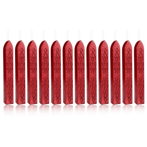 Yoption 12 Pcs Sealing Wax Sticks with Wicks, Antique Metallic Red Totem Fire Manuscript Seal Wax for Wax Seal Stamp (Metallic Red)