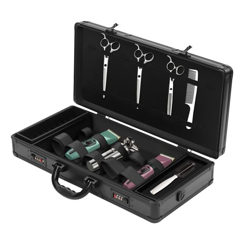 DHBREK Professional Barber Case with Code Lock, Salon Hair Cutting Storage Organizer Kit Stylist Tool Box Traveling Case for Clippers Trimmers Blades Shears Combs Brushes (Black Type 2)