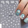 Summer Nail Art Stickers 5D Embossed Summer Beach Ocean Nail Stickers 3PCS White Starfish Shells Palm Sea World Design Self-Adhesive Nail Decals Summer Nail Art Decorations Supplies for Women Girls