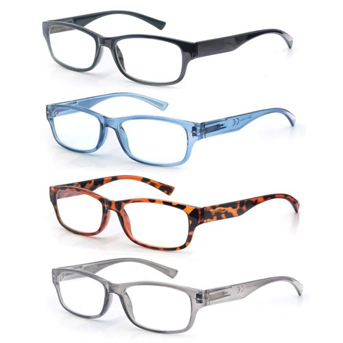 HEEYYOK 5.0 Small Reading Glasses Womens/Men 4-Pack Readers,Lightweight Rectangular PC Frame Comfortable Spring Hinges 4 Pouch