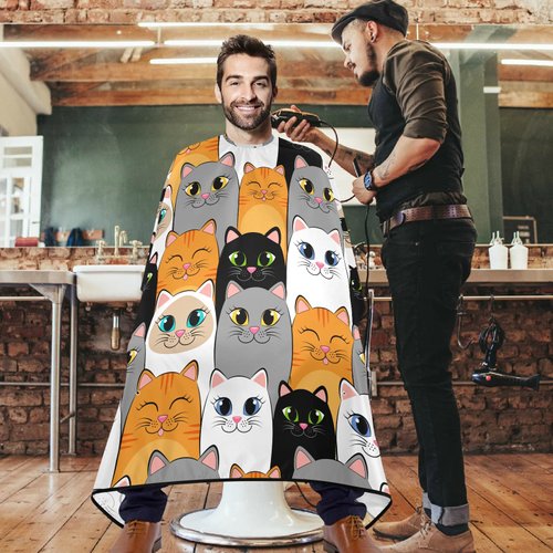 visesunny Barber Cape Gray White Cat Animal Polyester Hair Cutting Salon Cape Apron Anti-Static Haircut Water-Resistant Shaving Cloth Beard Shaving Bib Hairdressing Cape