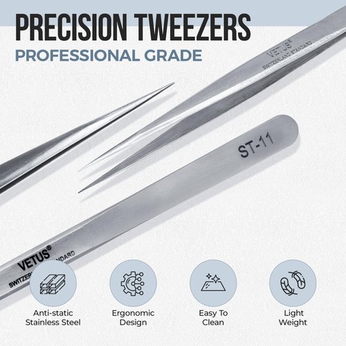 LASHVIEW Lash Tweezer, Vetus Straight Pointed Eyelash Tweezers for Profissional Grafting Eyelash Extension, Stainless Steel Needle Nose Tweezers for Lash Extension Stickers Precision Electronics, ST11