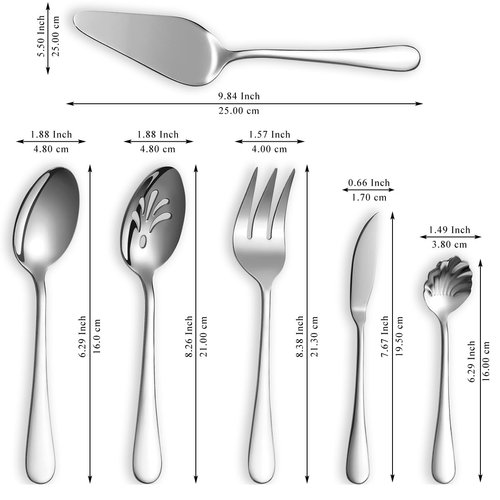 Berglander Silverware Serving Set 6 Pieces, Stainless Steel Serving Spoons Set, Flatware Serving Set, Serving Utensils Set Easy to Clean and Dishwasher Safe