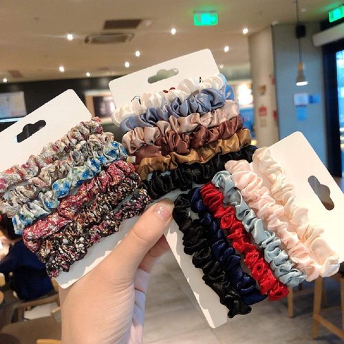 Shuiniba Silk Hair Scrunchies, Small Silk Scrunchy Skinny Hair Ties Bows, Elastics Hair Bands, Soft Scrunchy Hair Tie Ropes Ponytail Holder for Women Girls Hair Accessories 18 Pack (Colorful)