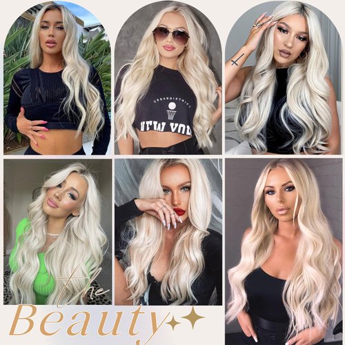 Kellynee Ombre Brown to Light Blonde Wig with Bangs - Long Big Wavy Brown Wigs for Women, Dark Roots, Natural Realistic Hair, Best Synthetic Heat Resistant Wigs for Daily/Halloween/Party/Cosplay