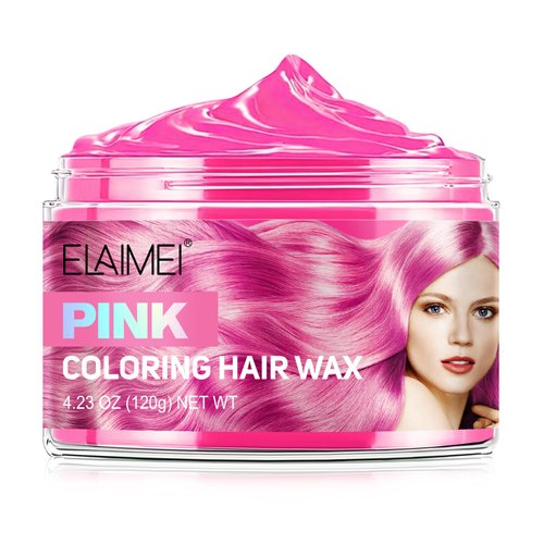 Pink Hair Dye Temporary Hair Color Wax, Hair Wax Dye Color, Washable Treatment with All Day Hold, Hair Color Cream for DIY Hairstyle for Men Women Halloween Party(4.23 Oz)