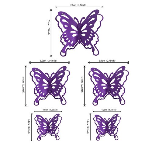 40 PCS Purple Lively 3D Butterfly Cupcake Toppers Hollow Art Butterfly Cake Topper Decorations for Baby Shower Wedding Anniversary Kids Birthday Party Supplies Mixed Size