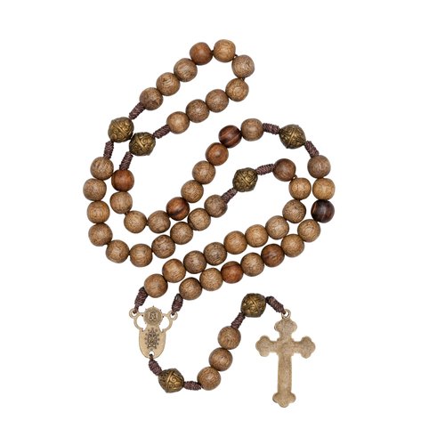 Intercession™ Our Father Sacred Handmade Solid Wood Rosary (Our Lady - Walnut)