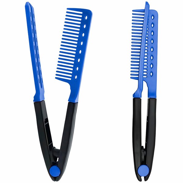 2-Pack Hair Straightening Comb Set - Flat Iron Comb for Beautiful Tresses, Hair Straightener Comb with Firm Grip, Ideal for Knotty Hair, Styling Comb, Hair Comb for Straight Hair (Blue).