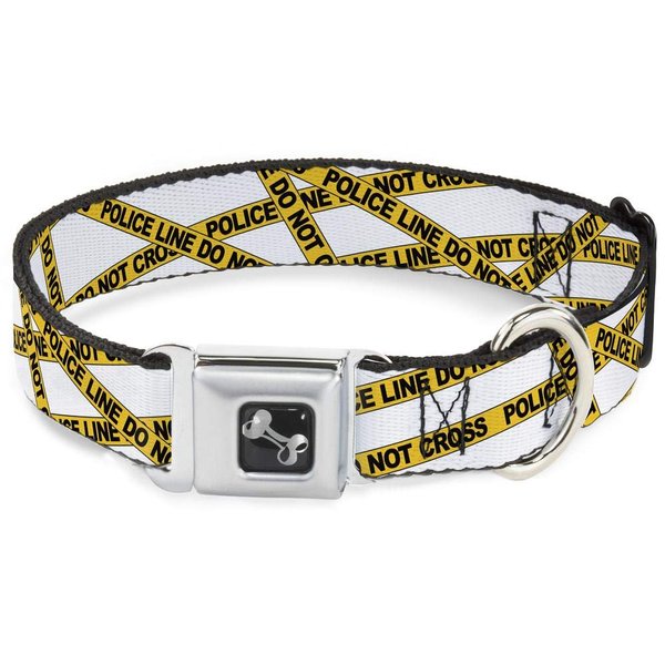 Dog Collar Seatbelt Buckle Police Line White Yellow 16 to 23 Inches 1.5 Inch Wide