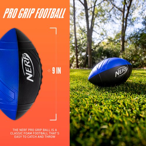 NERF Kids Foam Football - Pro Grip Youth Soft Foam Ball - Indoor + Outdoor Football for Kids - Small NERF Foam Football - 9" Inch Youth Sized Football - Blue + Black