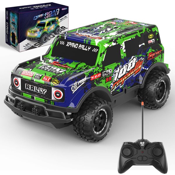 Remote Control Car, 1/24 Scale Light Up Racing Car Toys, RC Car for Kids with Cool Led Lights, Hobby RC Cars Toys Birthday Gifts for 3 4 5 6 7 8 Year Old Boys Girls