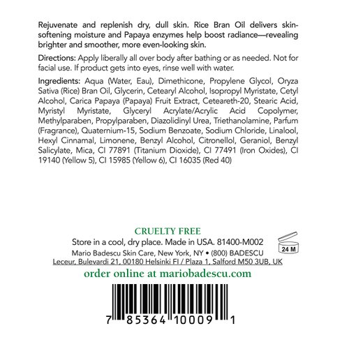 Mario Badescu Papaya Body Lotion for Women and Men, Rejuvenating and Skin Softening Body Moisturizer with Glycerin - Ideal for All Skin Types, 6 Fl Oz