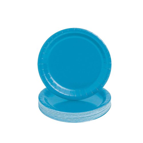 Fun Express Turquoise Paper Dessert Plates - Solid Tableware Round Paper Plates & Bowls Perfect for Celebrations & Events - Disposable Plates Sturdy & Eco-Friendly Party Essentials - 24 Pieces