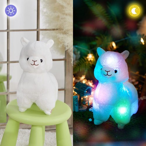 BSTAOFY 13.5'' Light up Alpaca Stuffed Animals LED White Llama Soft Plush Toy with Colorful Night Lights Glow Bedtime Pal Gift for Toddler Kids on Birthday Holiday Valentines Day