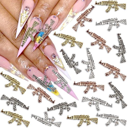 40pcs Alloy Gun Nail Charms,3D Retro Punk Gun Nail Art Charms Metal Gun Charms for Nails DIY Pistol Weapon Nail Charm AK Gun Nail Jewels for Nail Art Rhinestones Nail Accessories Nail Decor Supplies